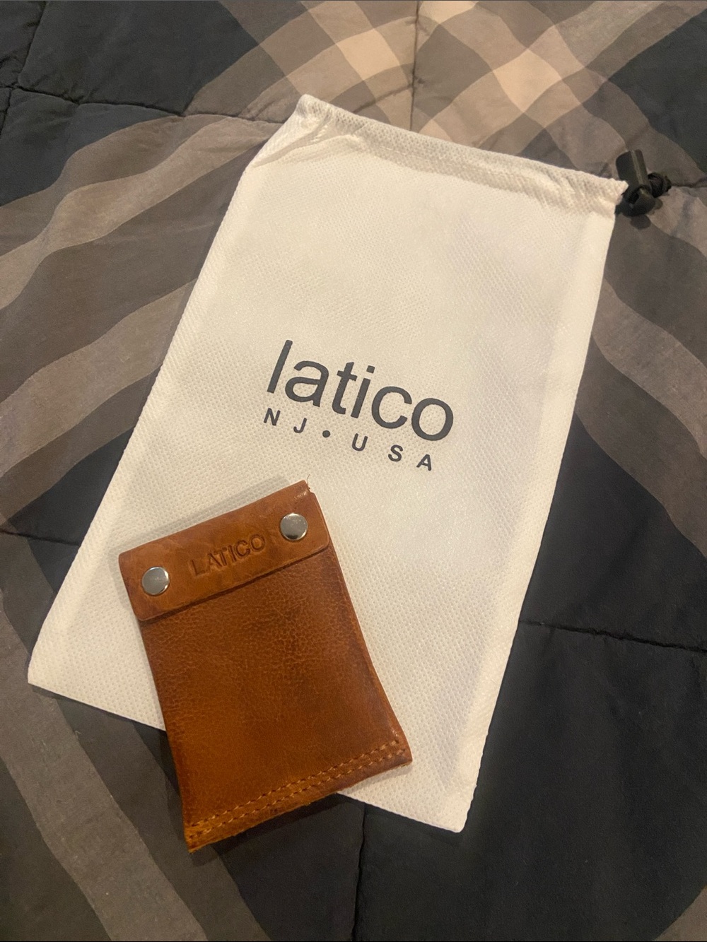 latico Tan Brown Leather Snap Card Sleeve with Silver Hardware